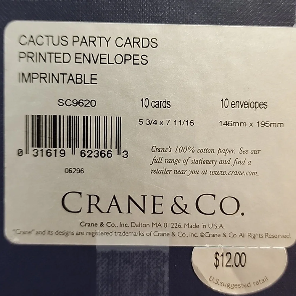 NEW Crane & Co Cactus Party Imprintable Cards & Env, 40 Total